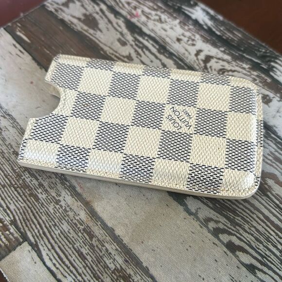 VTG Authentic *LOUIS VUITTON* Azure Damoer’ Leather Checkerboard Card Phone Case - Picture 2 of 8
